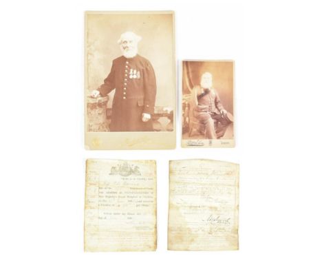 Sergeant Peter Redmond, 57th Regiment of Foot - a cabinet card half length portrait of him as a Chelsea Pensioner, standing w