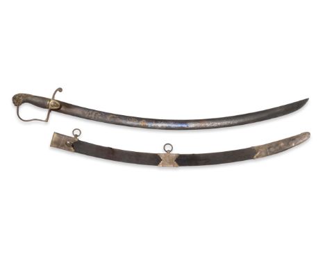 A George III Grenadier Officer's Sword, the 85 cm, curved, single edge blade with single broad fuller, retaining much of orig