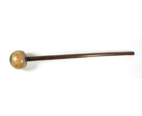 A 20th Century Zulu Knobkerrie, of lignum vitae, with large globular head and cylindrical haft, 65cm