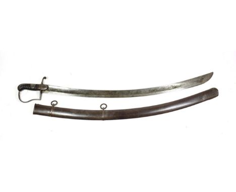 A British 1796 Pattern Light Cavalry Trooper's Sword, with 82.5cm single edge broad fullered steel blade, the steel stirrup h