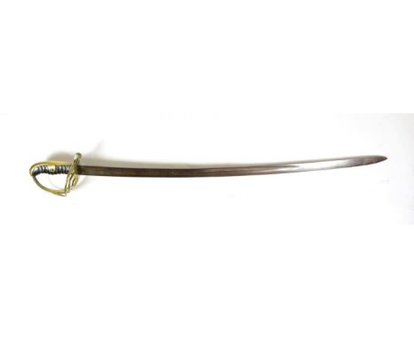 A Copy of a Cuirassier's Sword, 87.5cm single edge fullered steel blade, the brass four bar hilt with ribbed black leather gr