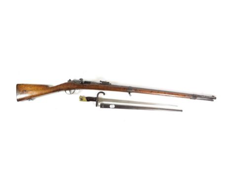 A French Chatellerault M80 11mm Gras Bolt Action Rifle, the 82.5cm steel barrel with hinged ladder rear sight, one side stamp