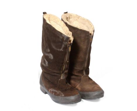 A Pair of Second World War RAF 1941 Pattern Flying Boots, with rubber treated lower parts and sheepskin uppers, replacement f