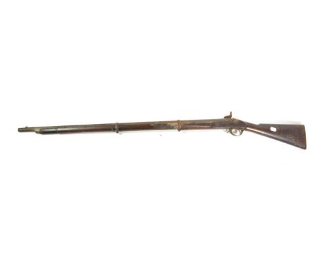 A London Armoury Pattern 1853 Percussion Rifled Musket, the 99cm steel barrel with London proof marks, the lock plate faintly