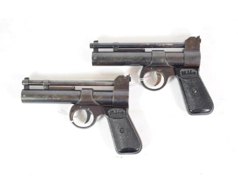 PURCHASER MUST BE 18 YEARS OF AGE OR OVER Two Post-War Webley Junior .177 Calibre Air Pistols, each with blued finish and bla