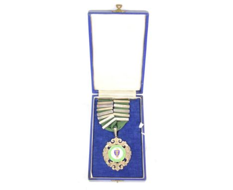 A Silver and Enamel Chain and Badge of Office to the President of Hull 'A' Group Hospitals Sports Association, of pierced fol