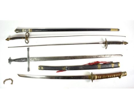 A Pair of Fencing Foils, each with square section blade stamped SOLINGEN, the gilt metal hilt cast with double laurel leaf gu