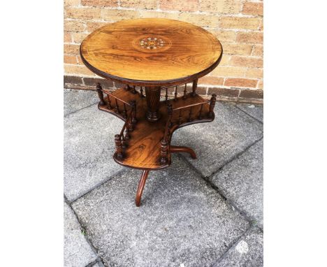 AN EDWARDIAN ROSEWOOD OCCASIONAL TABLE  the circular top with inlaid decoration 47cm diameter, on spiral fluted support with 