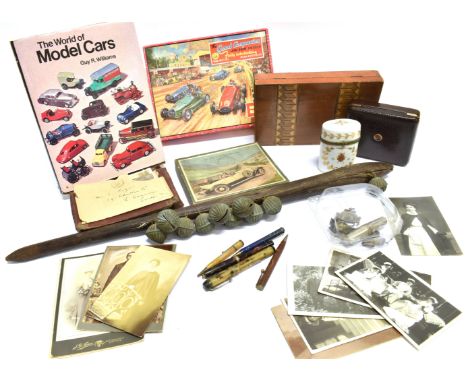 ASSORTED COLLECTABLES  comprising an ethnic musical instrument; a Limoges porcelain pot with a hinged lid; two pens; three pr