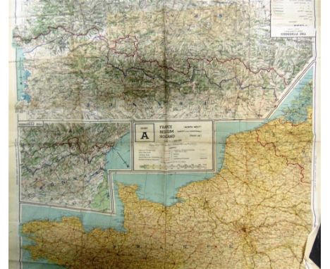 MILITARIA - TWO SECOND WORLD WAR R.A.F. SILK ESCAPE MAPS  comprising 43/K (East) - Spain (North East) and France (South West)