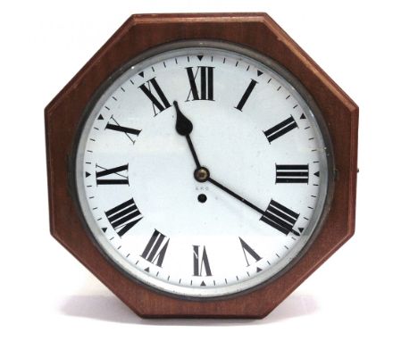 A FUSEE MOVEMENT WALL CLOCK  the enamel dial with Roman numerals inscribed 'GPO', in an octagonal mahogany case, 39cm diamete