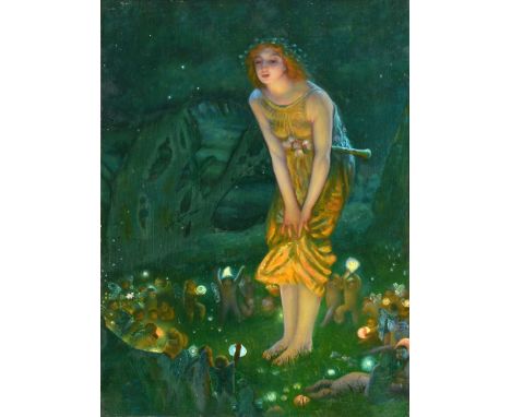 AFTER EDWARD ROBERT HUGHES  'Midsummer eve',  oil on panel, unsigned, 39.5cm x 29cm. 