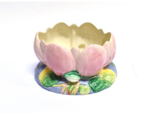 A CLARICE CLIFF NEWPORT POTTERY PINK 'WATER LILY' BOWL  C.1936, hand painted in bright pastel colours, 22cm across, 12cm high