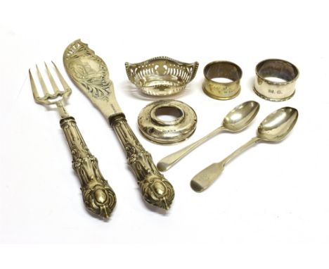 A COLLECTION OF SILVER AND PLATED ITEMS INCLUDING A 19TH CENTURY OLD SHEFFIELD PLATE OVAL MEAT DISH COVER with a moulded bord