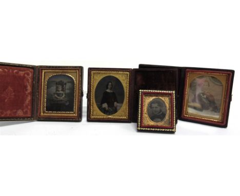 FOUR 19TH CENTURY PORTRAIT PHOTOGRAPHS  comprising one daguerreotype and three ambrotype, each in a hinged, velvet-lined leat