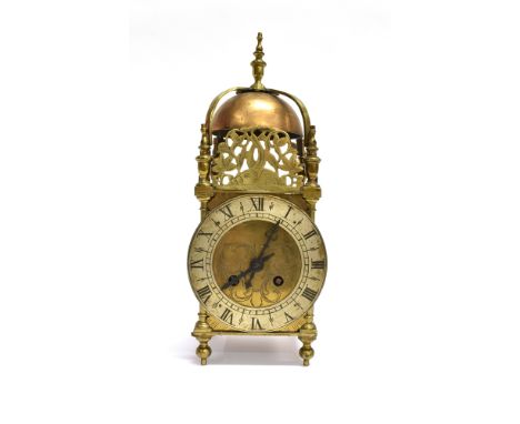 A 17TH CENTURY STYLE BRASS LANTERN CLOCK  with 8-day movement, 31cm high