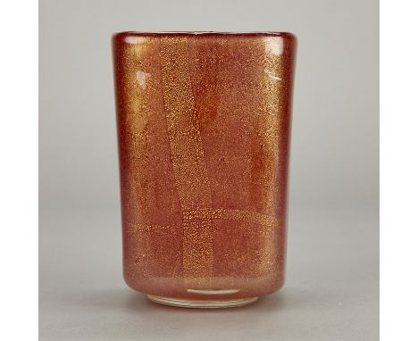 Flavio Poli (Italian, 1900-1984). Venetian hand-blown Murano glass vase in red and gold.Height: 7 1/4 in x width: 5 in x dept