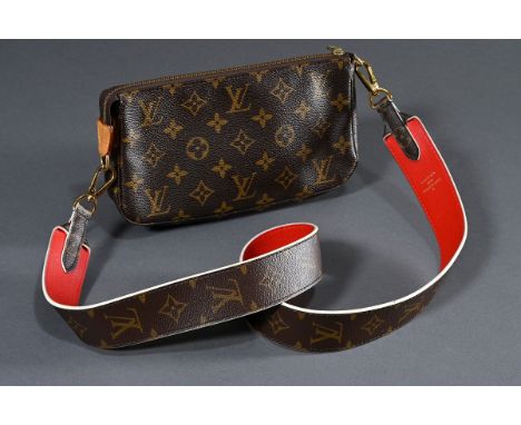 Louis Vuitton "Mini Pochette" Tasche in Monogram Canvas mit Textil Innenfutter, hellem Lederbesatz und goldfarbenen Beschläge