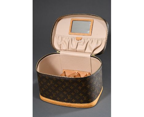Louis Vuitton Kosmetikkoffer "Nice BB" in Monogram Canvas, goldfarbener Doppelreißverschluss, heller Rindslederbesatz, abwasc
