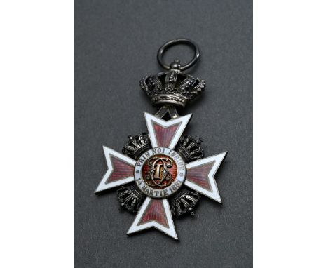 Orden "Krone Rumäniens", Ritterkreuz, wohl 2. Modell (zwischen 1938 und 1944), Silber, z.T. emailliert, Bandring punziert "Fü