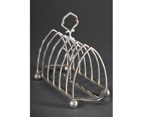 Englischer Toaststand mit Spitzbögen auf Kugelfüßen für 6 Scheiben, MZ: William Hutton &amp;amp; Sons Ltd, London 1896, Silbe