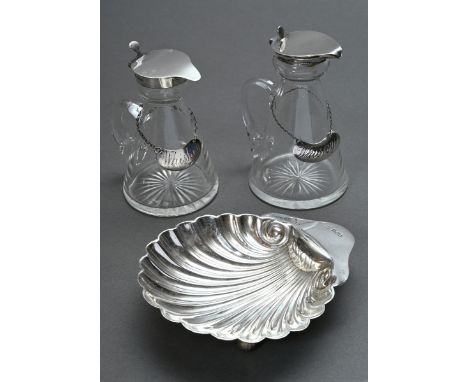 3 Diverse Teile englisches Tafelsilber: Muschelschale auf 3 Kugelfüßchen (MZ: Goldsmiths &amp;amp; Silversmiths Co, Sheffield