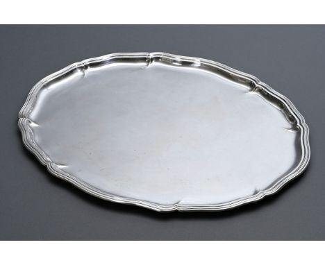 Großes ovales Tablett mit Chippendale Rand, Silber 800, 2123g, 58,2x46,5cm
