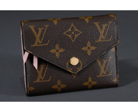 Louis Vuitton "Victorine" Portemonnaie in Monogram Canvas, innen genarbtes, rosa Rindsleder, goldfarbene Beschläge, Druckknop