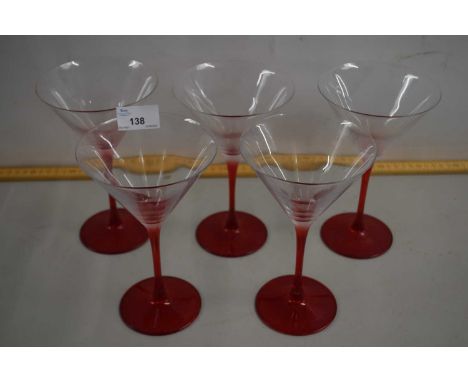 A set of vintage red stemmed Martini glasses