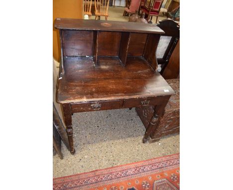 Late 19th Century stained pine writing table with shelf to back, 83cm wide