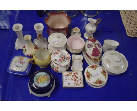 Collection of various small vases, covered trinket boxes etc