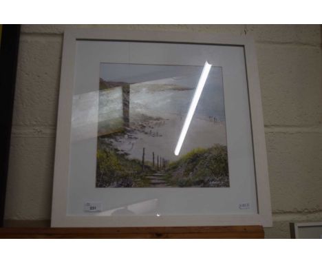 Coloured print, White Sand Bay, framed and glazed