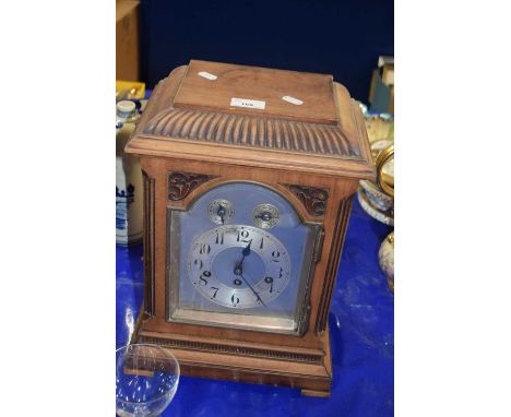 Early 20th Century mantel clock with silvered arch dial and subsidiary chime and silent feature with a brass three train move