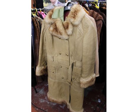 Two items, first 1960s suede and leather craft limited; a green belted coat; second is Kestila Dialuxe nappa leather coat wit