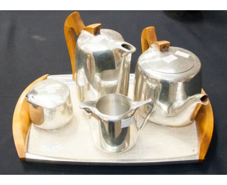 A Piquot ware aluminium five piece tea service 