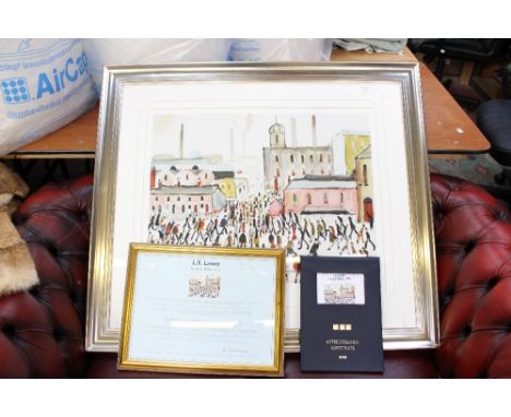 After L S Lowry, Going to Work, gouttelette print, limited edition numbered 37 of 75, 51cm x 65cm