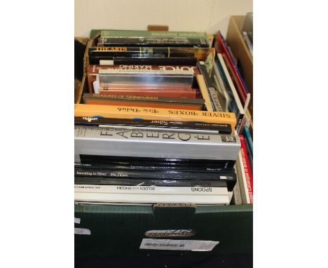 A box containing a collection of various books, on various subjects including silver, furniture, portrait miniatures, archite