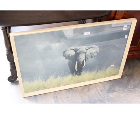 After David Shepherd, colour print of an elephant; together with a plate rack (2) 