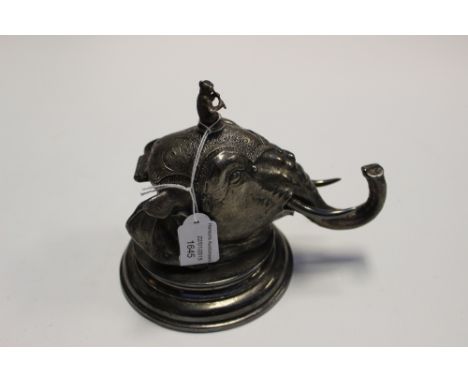 An Anglo Indian silver plated elephant ink well with Monkey finial 