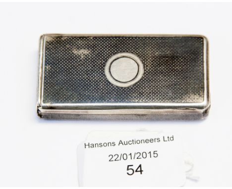 A Russian Niello silver vesta case, Vilnius dated 1870, plain engine turned design with gilt interior, 1.4ozt