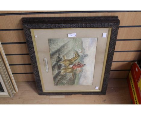 A pair of watercolours, depicting hunting scenes, entitled 'Well Over Anyhow' and 'Henry Country', both mounted and framed, (