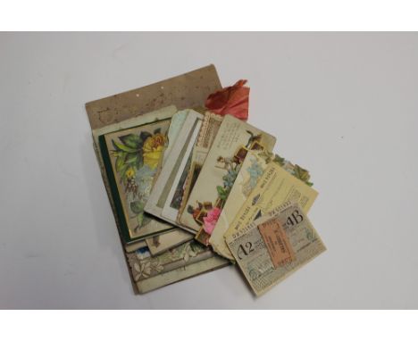 A collection of World War One and later postcards and greetings cards; ticket stub for GEW Lowestoft - Geldeston, 1873; motor