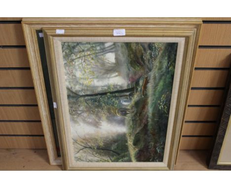 G. Hillman, Woodland scene with Fox, oil on canvas; together with a signed print by the same artist (2) 