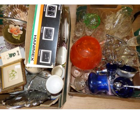 Two boxes of ceramics, glassware, etc including miniature Steiff bear and T.V game (2) 