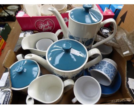 A Staffordshire Potteries Ltd part tea and coffee service, blue and white designs 