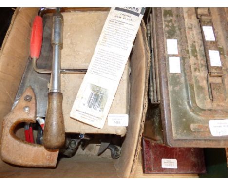 Three boxes of tools, including items in a World War Two ammunition box (3) 