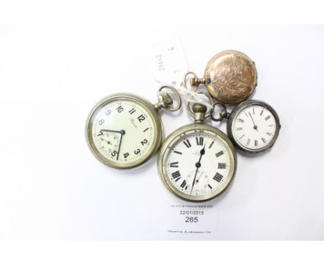 A ladies silver fob watch; a Betsy Ross fob watch; two open face pocket watches (4)   