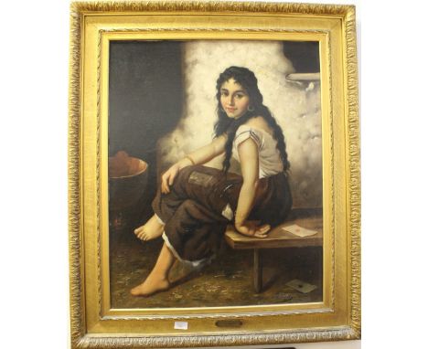 V. Olbert, a gypsy girl, hand tinted print on canvas 