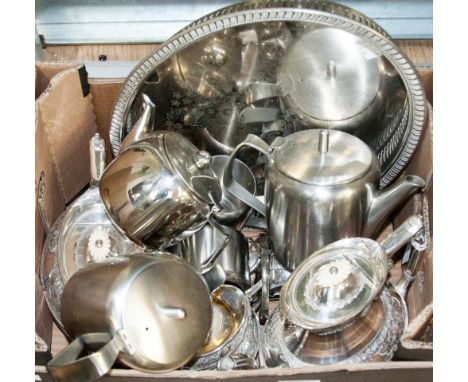 An early 20th Century silver plated tea and coffee service, comprising teapot, coffee pot, milk jug, sugar bowl, tray, basket