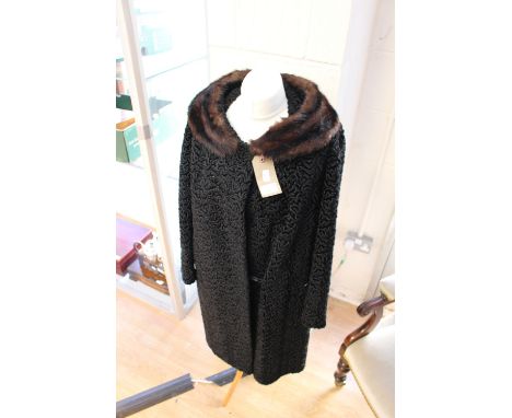 An Astrakhan 1960s coat with fur collar - excellent, grey/white lining (1) 
